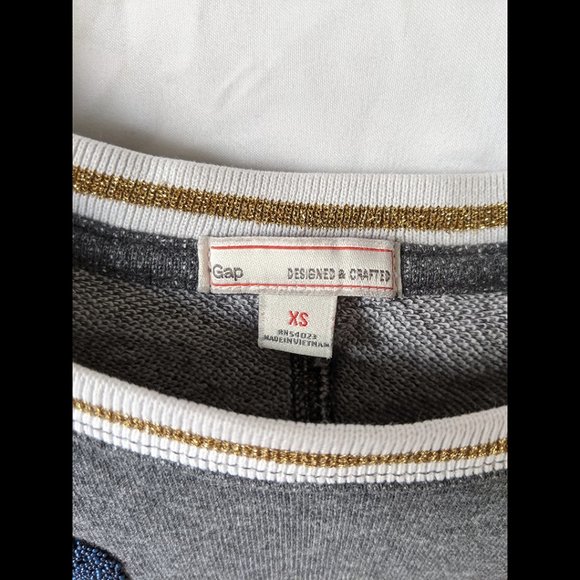 Gap Long Sleeve Gray w/ Blue Sparkle Polka Dots Loose Fitted Top Size XS - Picture 6 of 7